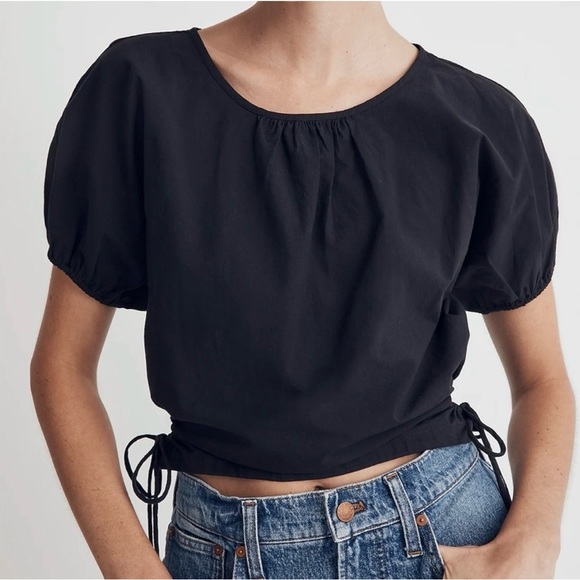 Madewell Poplin Puff-Sleeve Cutout Crop Top Size L - Picture 1 of 9